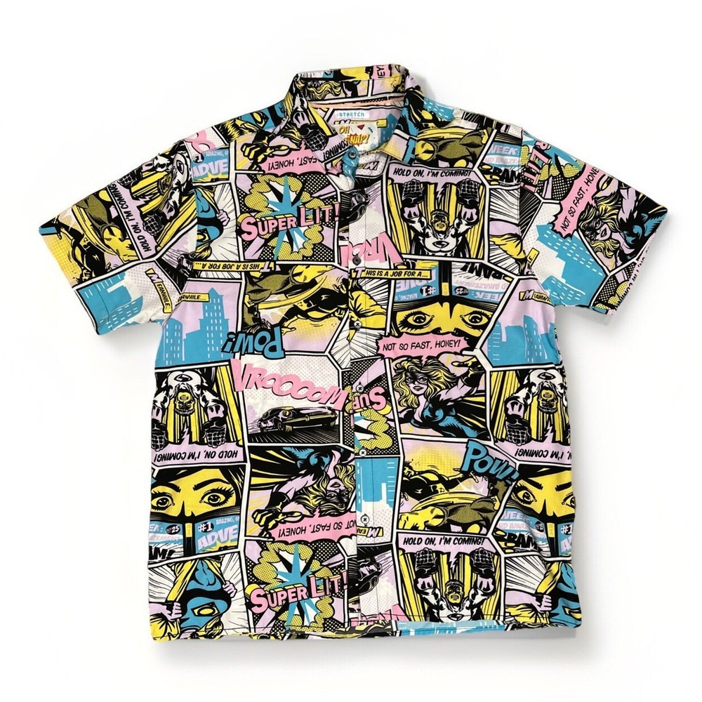 OH! SNAP Drill Clothing Co. Size Large Comic Book Button-Down Short Sleeve Shirt